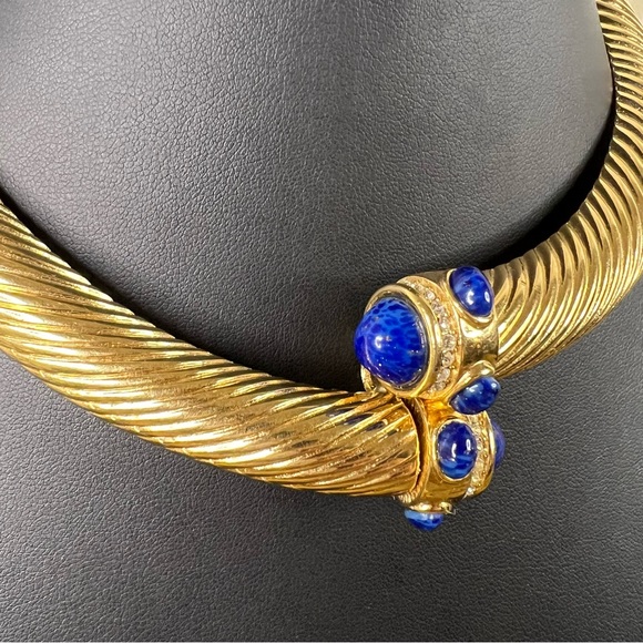 Vintage Givenchy 18k Gold Plated Torque Necklace w/ Glass Stones & Rhinestones - Picture 15 of 16